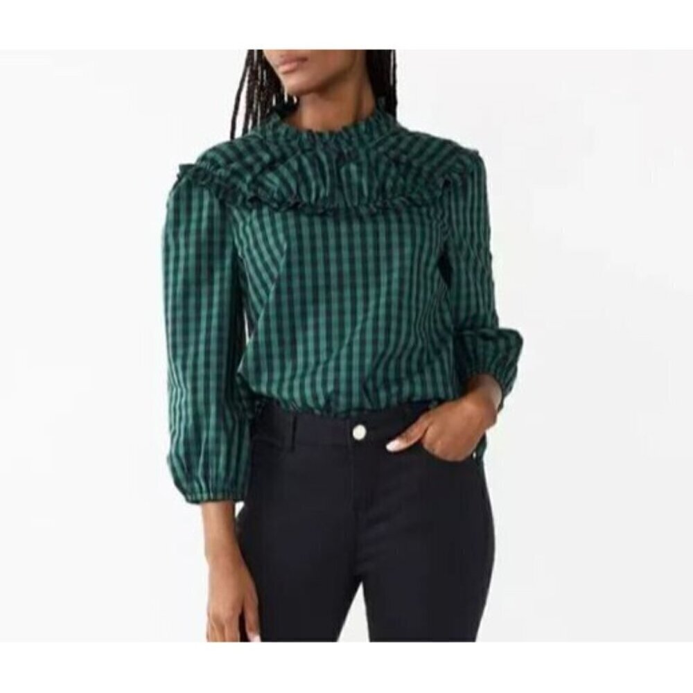 Draper James RSVP Top Womens XXL Green Black Gingham Ruffle Cottagecore Prairie